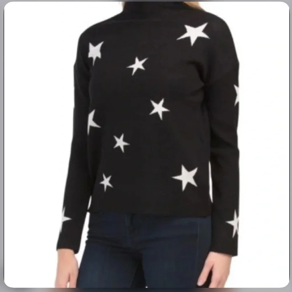 Black Tahari Star Mock Neck Sweater - Picture 1 of 3